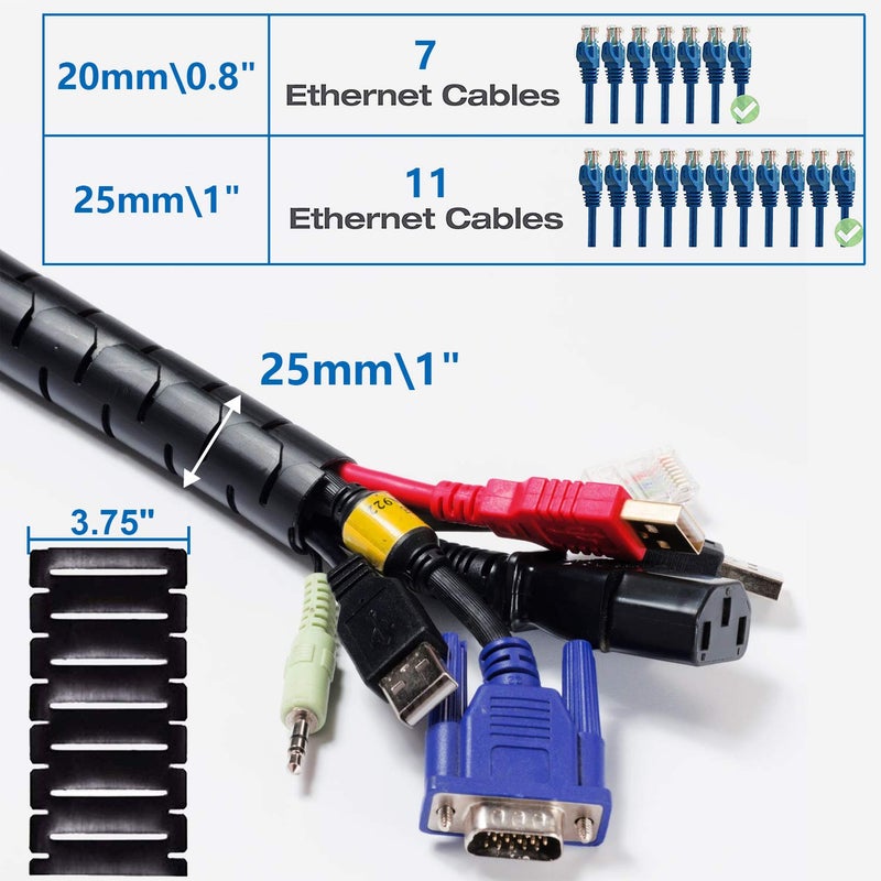 Reliancer 10FT Cable Management Sleeve EZ Cord Bundler 1" Diameter w/Zip Clip Zipper Wire Wrap Cord Organizer Cable Tube Hider Flexible & Expandable Home & Office Wire Concealer for PC TV Computer Cinema - Image 2